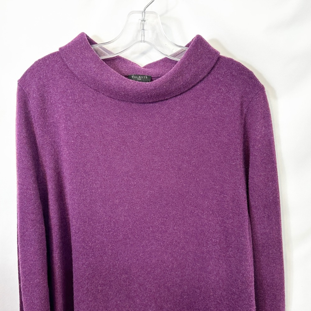 Talbots Plus Size 2X Sweater Cashmere Purple Cowl Neck Tunic Pullover Flaws 1211 - Picture 3 of 9